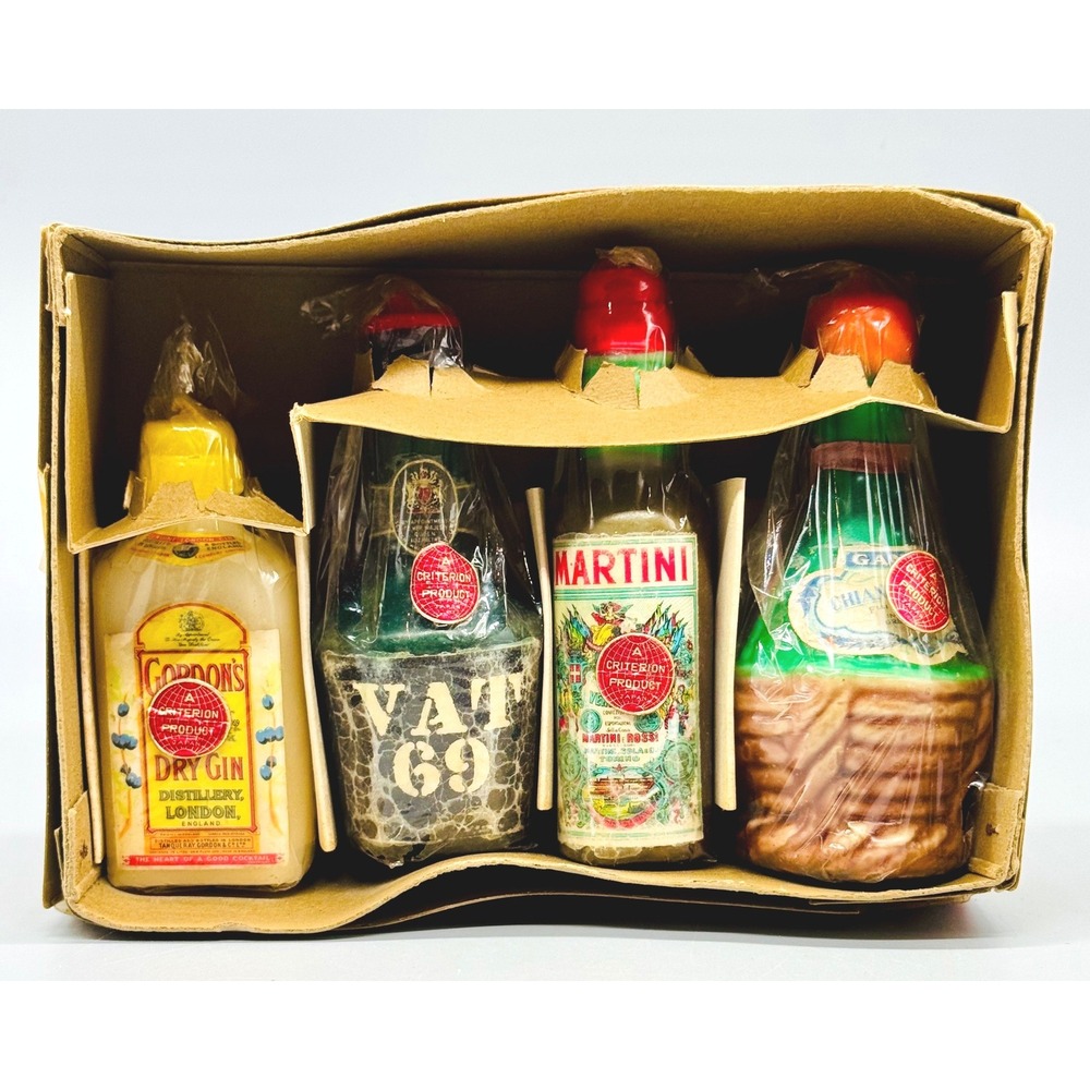 Criterion Liquor Bottle Novelty Candle Set Vintage Barware Decor Japan